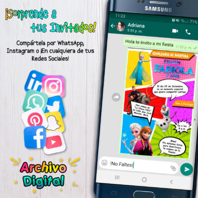 Frozen Estilo Comic Invitación Digital de Cumpleaños