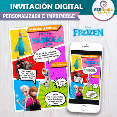 Frozen Estilo Comic Invitación Digital de Cumpleaños
