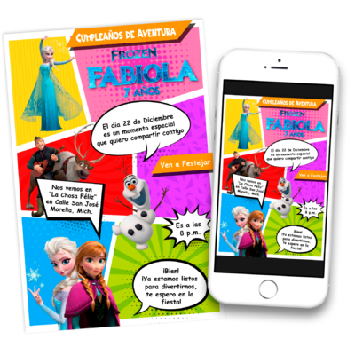 Frozen Estilo Comic Invitación Digital de Cumpleaños