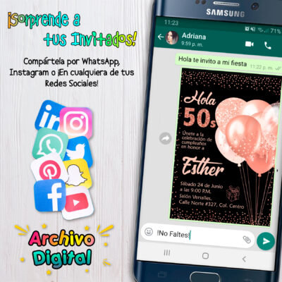 Globos Rosas Invitación Digital de Cumpleaños