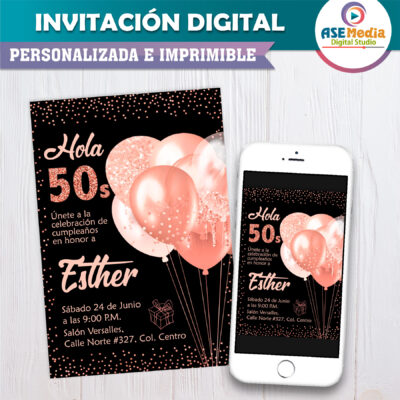 Globos Rosas Invitación Digital de Cumpleaños