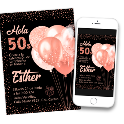 Globos Rosas Invitación Digital de Cumpleaños