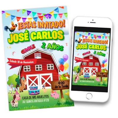 Animalitos de la Granja Invitación Digital de Cumpleaños