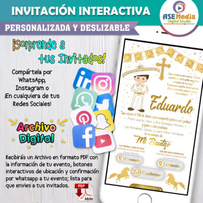 Mi Bautizo Dorado Boho – Invitación Interactiva para WhatsApp
