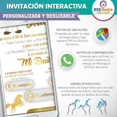 Mi Bautizo Dorado Boho – Invitación Interactiva para WhatsApp
