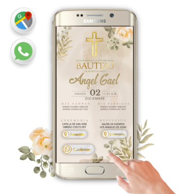 Mi Bautizo Dorado Boho – Invitación Interactiva para WhatsApp