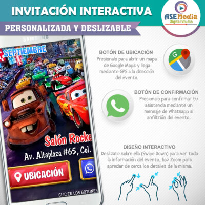 Cars, Rayo McQueen y Mate – Invitación Interactiva de Cumpleaños para WhatsApp