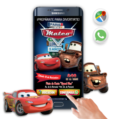 Cars, Rayo McQueen y Mate – Invitación Interactiva de Cumpleaños para WhatsApp