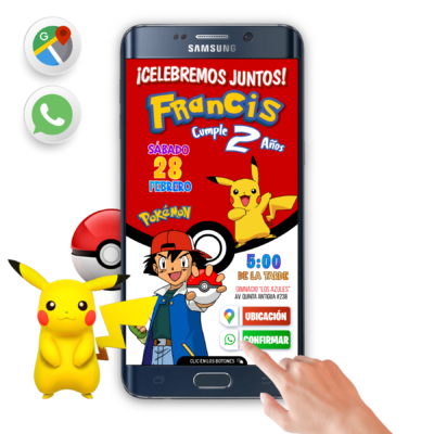 Pokémon Picachu y Ash – Invitación Interactiva de Cumpleaños para WhatsApp