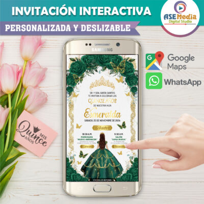 XV Años Verde Esmeralda – Invitación Interactiva para WhatsApp