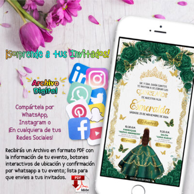 XV Años Verde Esmeralda – Invitación Interactiva para WhatsApp