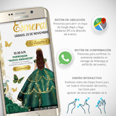 XV Años Verde Esmeralda – Invitación Interactiva para WhatsApp