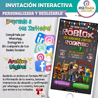 Murder Mystery 2, Roblox – Invitación Interactiva de Cumpleaños para WhatsApp