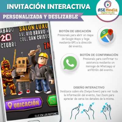 Murder Mystery 2, Roblox – Invitación Interactiva de Cumpleaños para WhatsApp