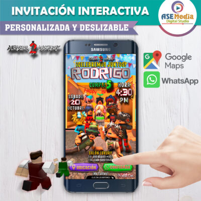 Murder Mystery 2, Roblox – Invitación Interactiva de Cumpleaños para WhatsApp