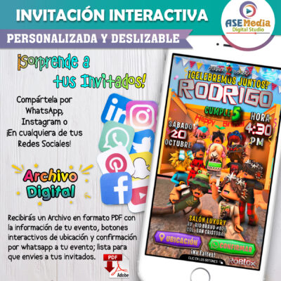 Murder Mystery 2, Roblox – Invitación Interactiva de Cumpleaños para WhatsApp