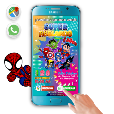 Súper Héroes Amigos – Invitación Interactiva de Cumpleaños para WhatsApp