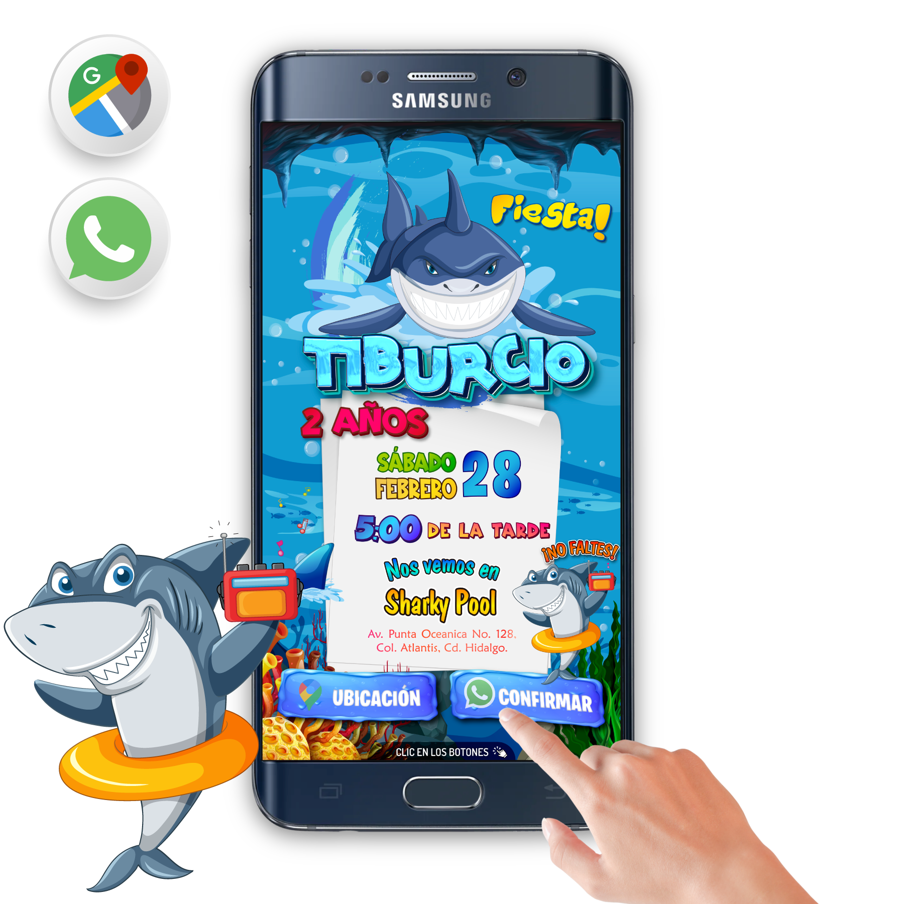 Tiburón – Invitación Interactiva de Cumpleaños para WhatsApp