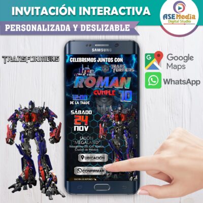 Transformers Optimus Prime – Invitación Interactiva de Cumpleaños para WhatsApp