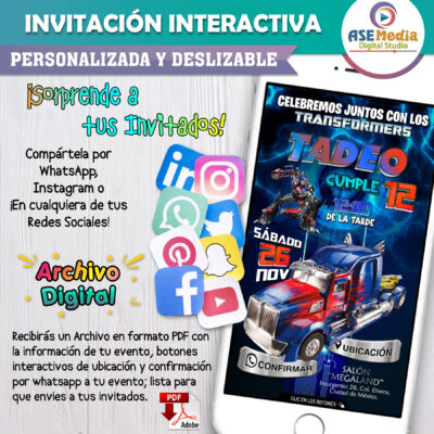 Transformers Optimus Prime 02 – Invitación Interactiva de Cumpleaños para WhatsApp