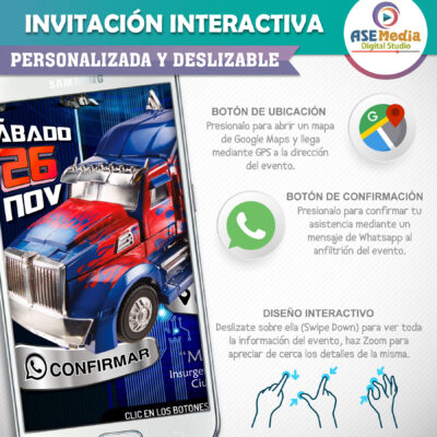 Transformers Optimus Prime 02 – Invitación Interactiva de Cumpleaños para WhatsApp