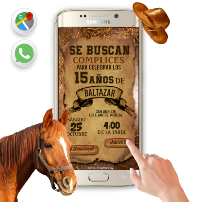 Cumpleaños Vaquero Viejo Oeste – Invitación Interactiva de Cumpleaños para WhatsApp