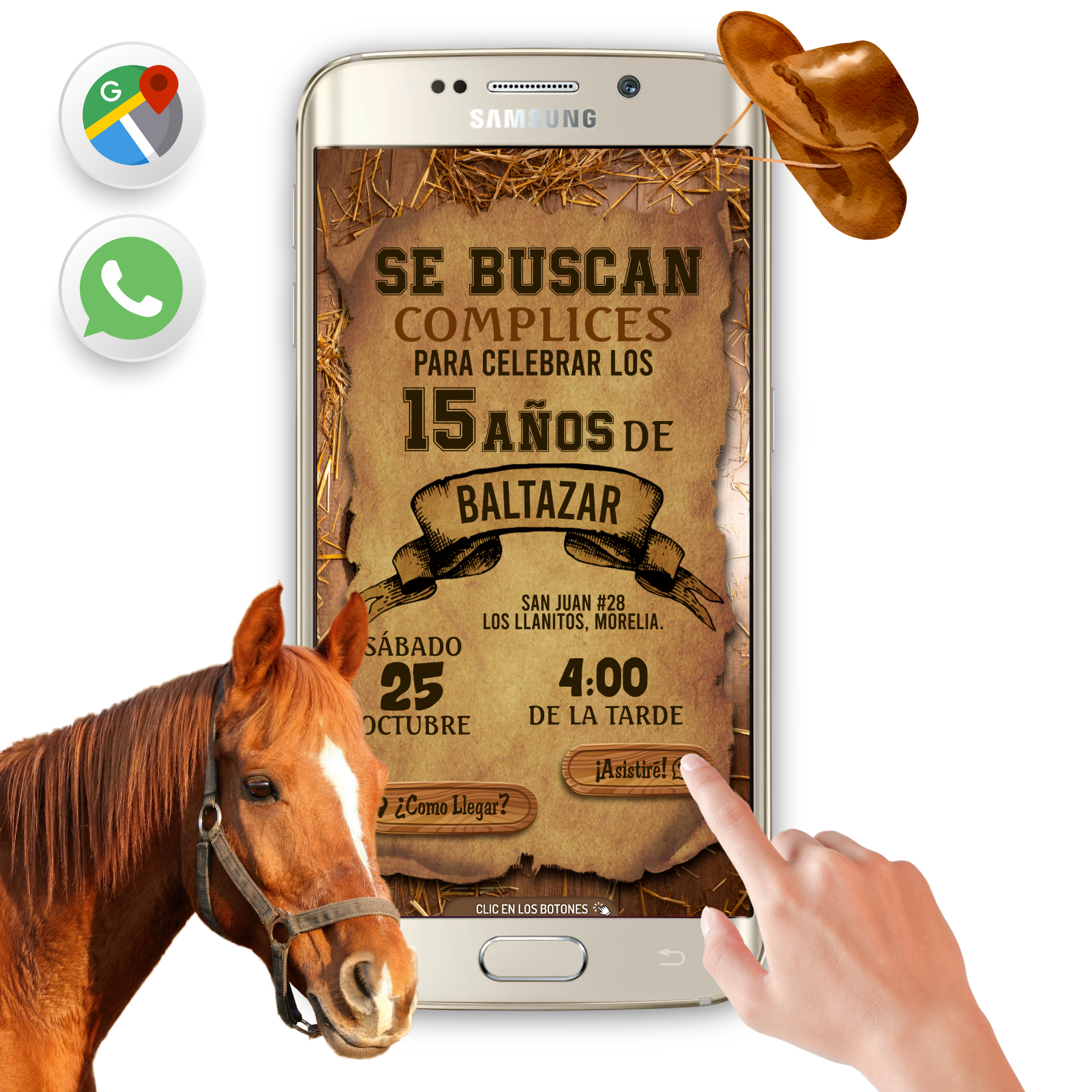 Cumpleaños Vaquero Viejo Oeste – Invitación Interactiva de Cumpleaños para WhatsApp