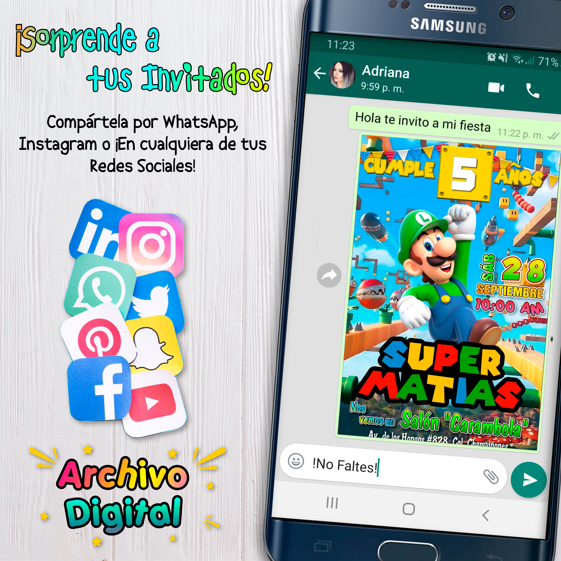 Luigi Invitación Digital de Cumpleaños