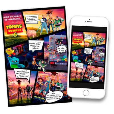 Toy Story Estilo Comic Invitación Digital de Cumpleaños