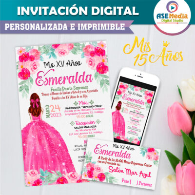 Mis XV Años Rosa Fucsia Invitación Digital