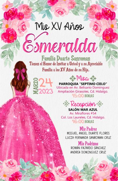 Mis XV Años Rosa Fucsia Invitación Digital