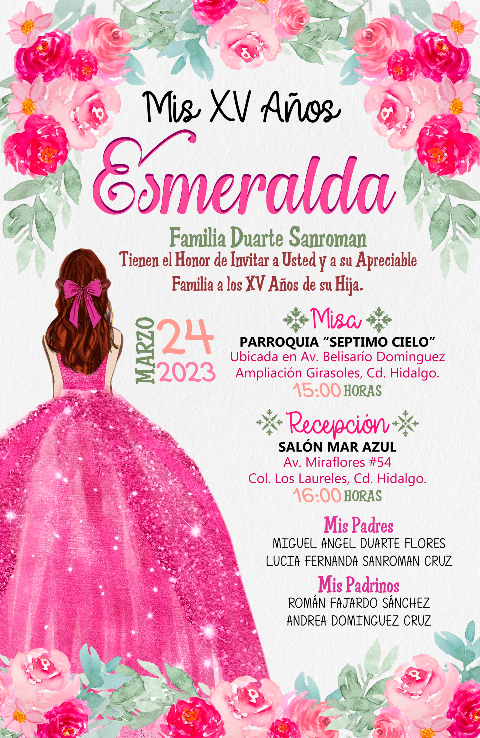 Mis XV Años Rosa Fucsia Invitación Digital