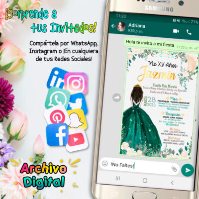 Mis XV Años Verde Esmeralda Invitación Digital