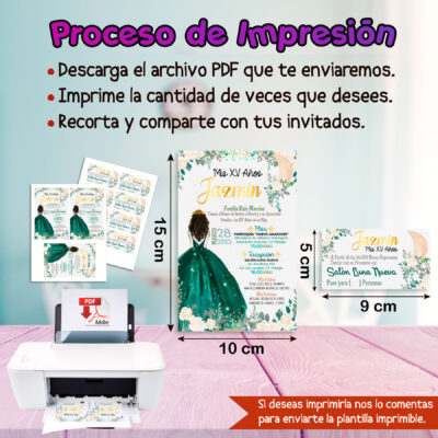 Mis XV Años Verde Esmeralda Invitación Digital