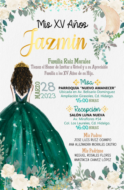 Mis XV Años Verde Esmeralda Invitación Digital