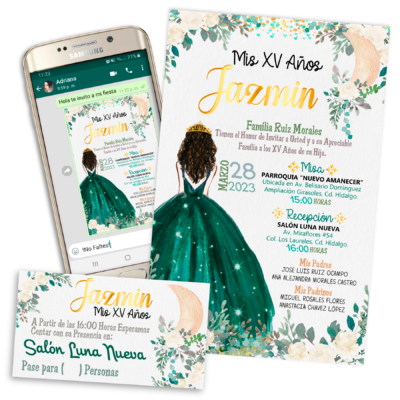 Mis XV Años Verde Esmeralda Invitación Digital