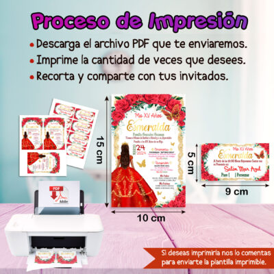 Mis XV Años Rosas Rojas Esmeralda Invitación Digital