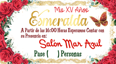 Mis XV Años Rosas Rojas Esmeralda Invitación Digital