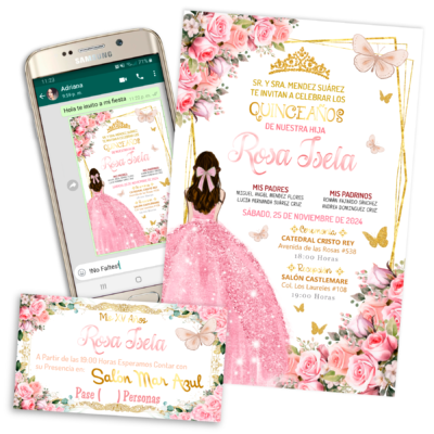 Mis XV Años Floral Rosa Pastel Invitación Digital