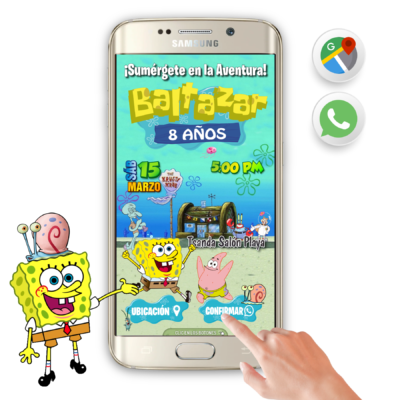 Bob Esponja Fondo de Bikini – Invitación Interactiva de Cumpleaños para WhatsApp