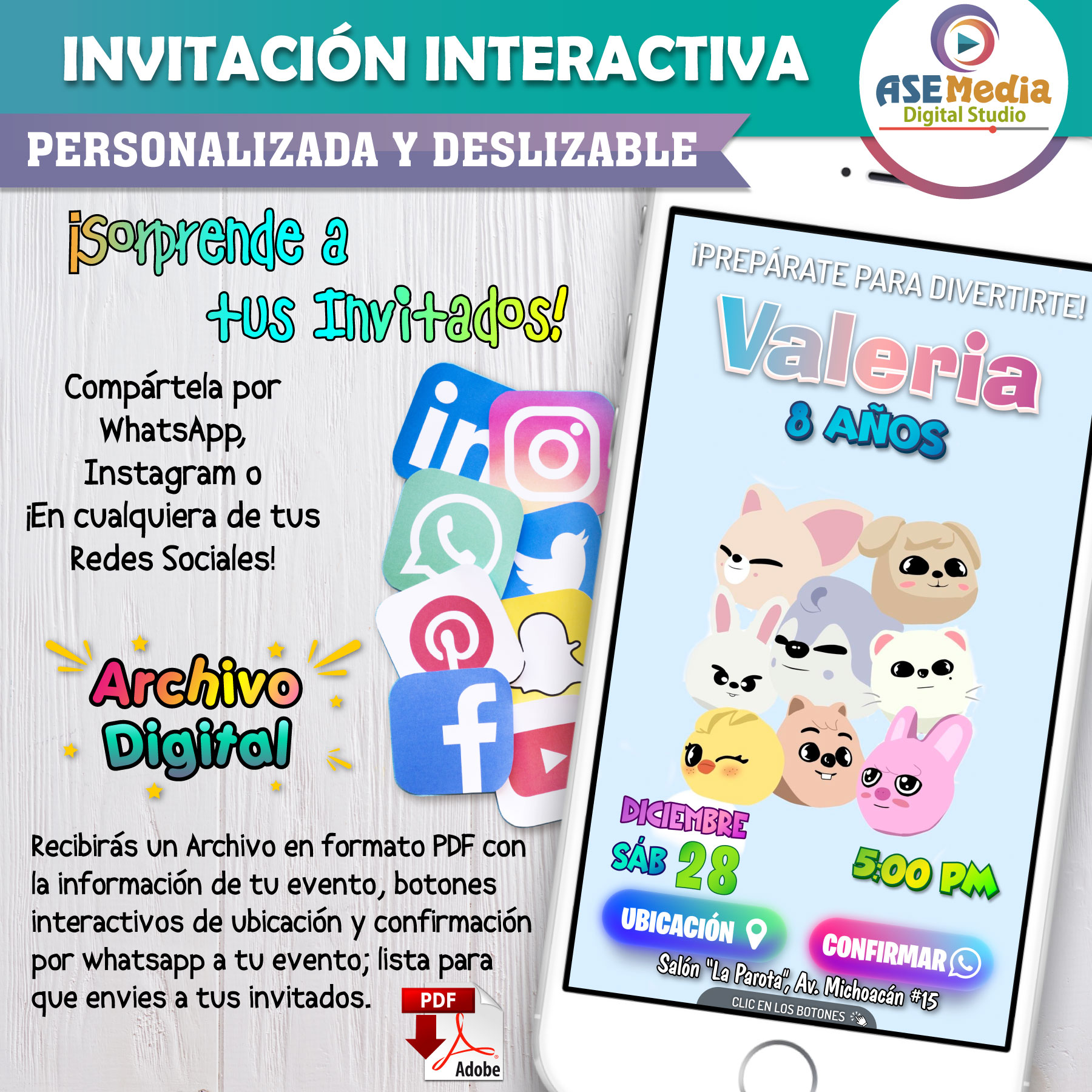 KPOP, Stray Kids Zoo – Invitación Interactiva de Cumpleaños para WhatsApp