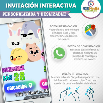 KPOP, Stray Kids Zoo – Invitación Interactiva de Cumpleaños para WhatsApp
