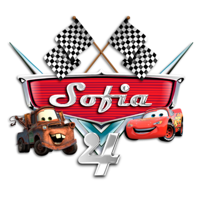 Cars, Rayo McQueen y Mate Logo Personalizado con Nombre para Cumpleaños Mod. 02