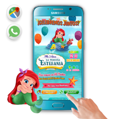 Ariel La Pequeña Sirenita- Invitación Interactiva de Cumpleaños para WhatsApp