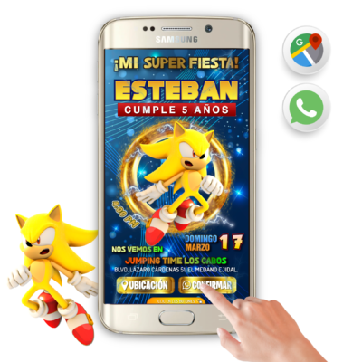 Súper Sonic- Invitación Interactiva de Cumpleaños para WhatsApp