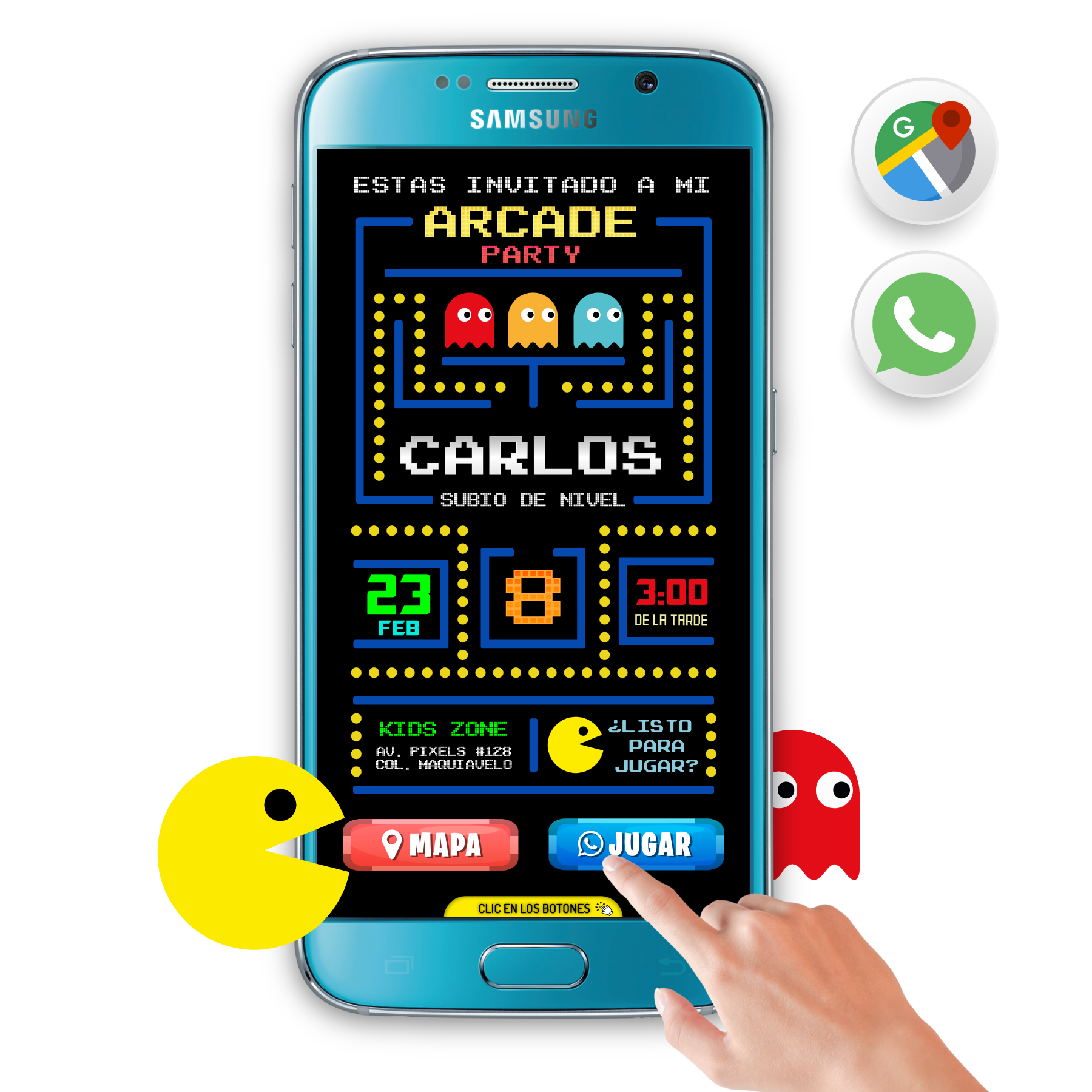 Pacman – Invitación Interactiva de Cumpleaños para WhatsApp