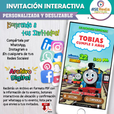 Thomas y sus Amigos – Invitación Interactiva de Cumpleaños para WhatsApp