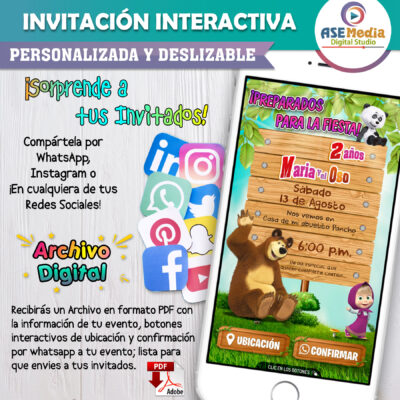 Masha y el Oso 03 – Invitación Interactiva de Cumpleaños para WhatsApp