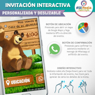 Masha y el Oso 03 – Invitación Interactiva de Cumpleaños para WhatsApp