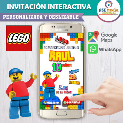LEGO, Bloques Niña – Invitación Interactiva de Cumpleaños para WhatsApp